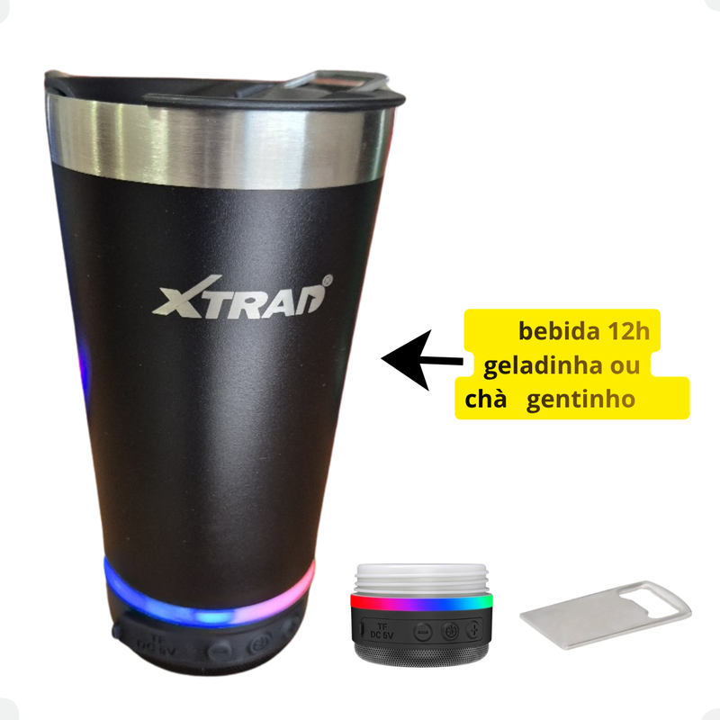 Copo Térmico Bluetooth E Rgb Com Caixa De Som Original Xtrad